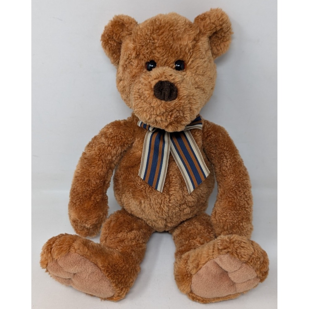 Gund Toffee Teddy Bear with Striped Bow 15" Stuffed‎ Animal Plush #2435 Vintage